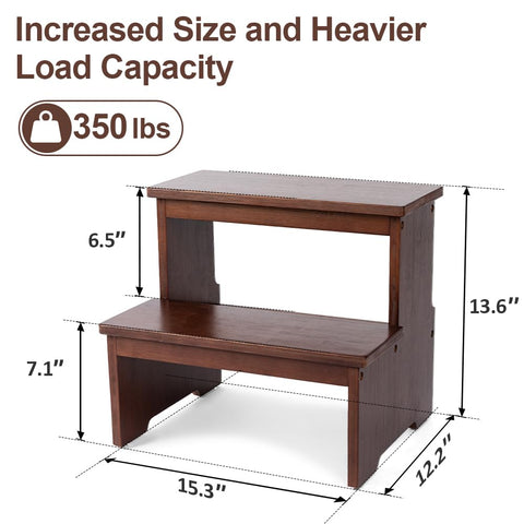 StrongTek bamboo two-step stool beside sink with anti-slip bottom for stability