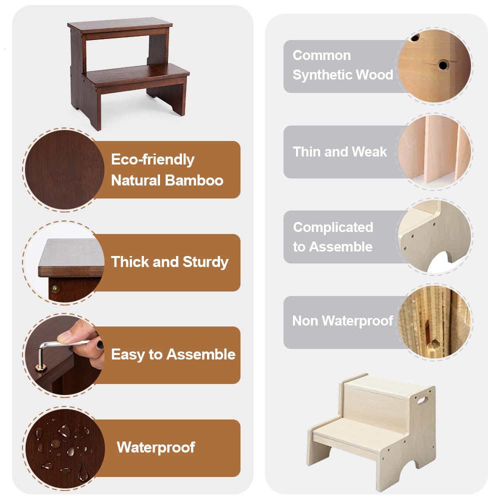 StrongTek bamboo two-step stool at bedside for safer bed access