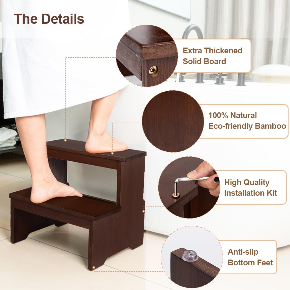 StrongTek bamboo two-step stool in kitchen for reaching counters