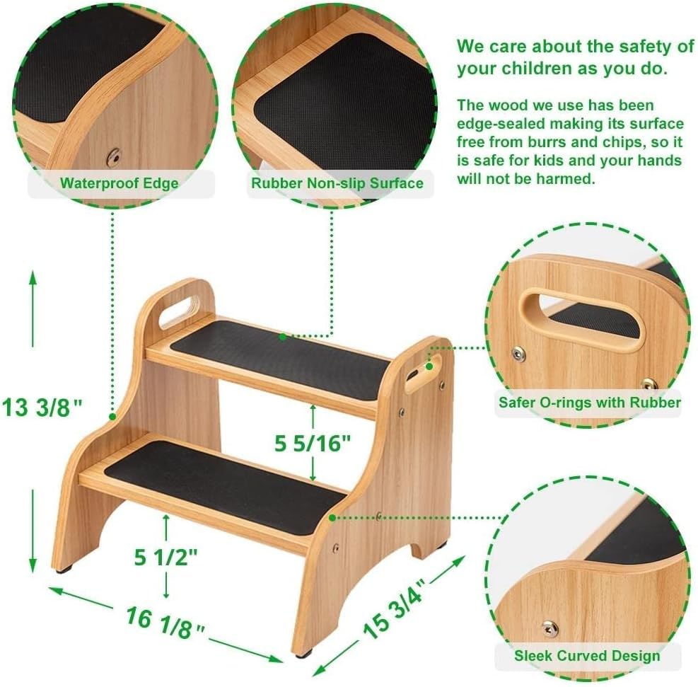 StrongTek wooden stool featuring rounded edges for safer daily use.