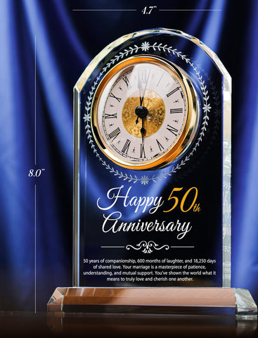 Sttokilly clock inscription detail showing Happy 50th Anniversary engraving.