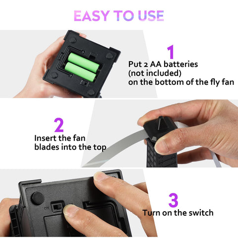 STUHAND battery-powered fly fan runs on 2 AA batteries for extended use