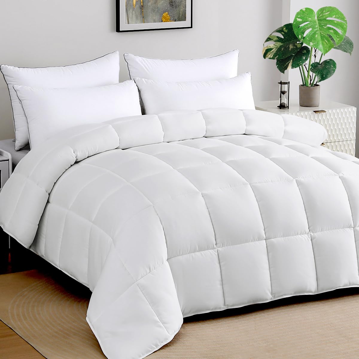STWIENER oversized king comforter fabric close-up shows soft microfiber for year-round comfort.