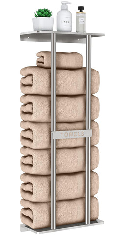 STWWO towel storage mounted on wall in brushed nickel for space-saving organization.