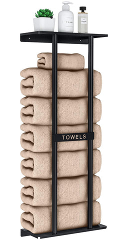 STWWO towel rack on bathroom wall with 30-inch shelf for organized towels.