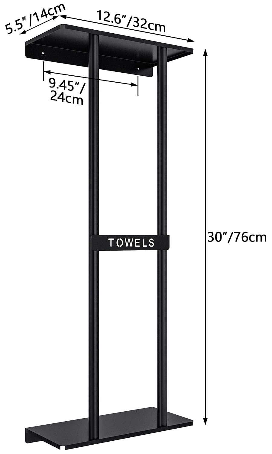 STWWO modern black finish towel rack complements contemporary bathrooms.