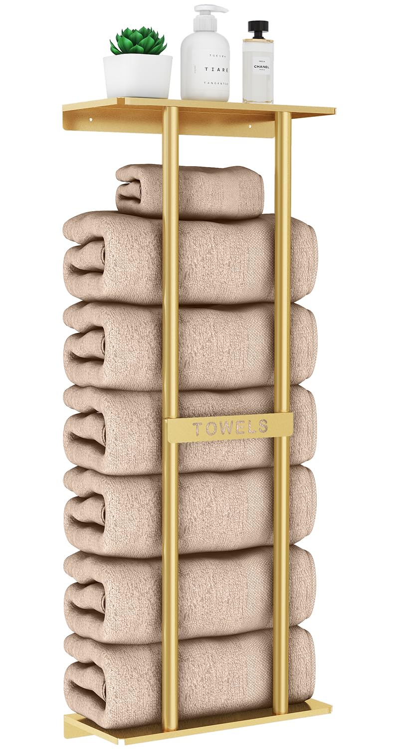STWWO towel storage rack, 30-inch gold wall-mount keeps towels organized and accessible.