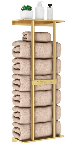STWWO towel storage rack, 30-inch gold wall-mount keeps towels organized and accessible.