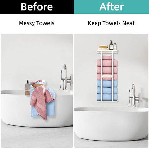 STWWO wall towel rack top shelf storage for bathroom essentials