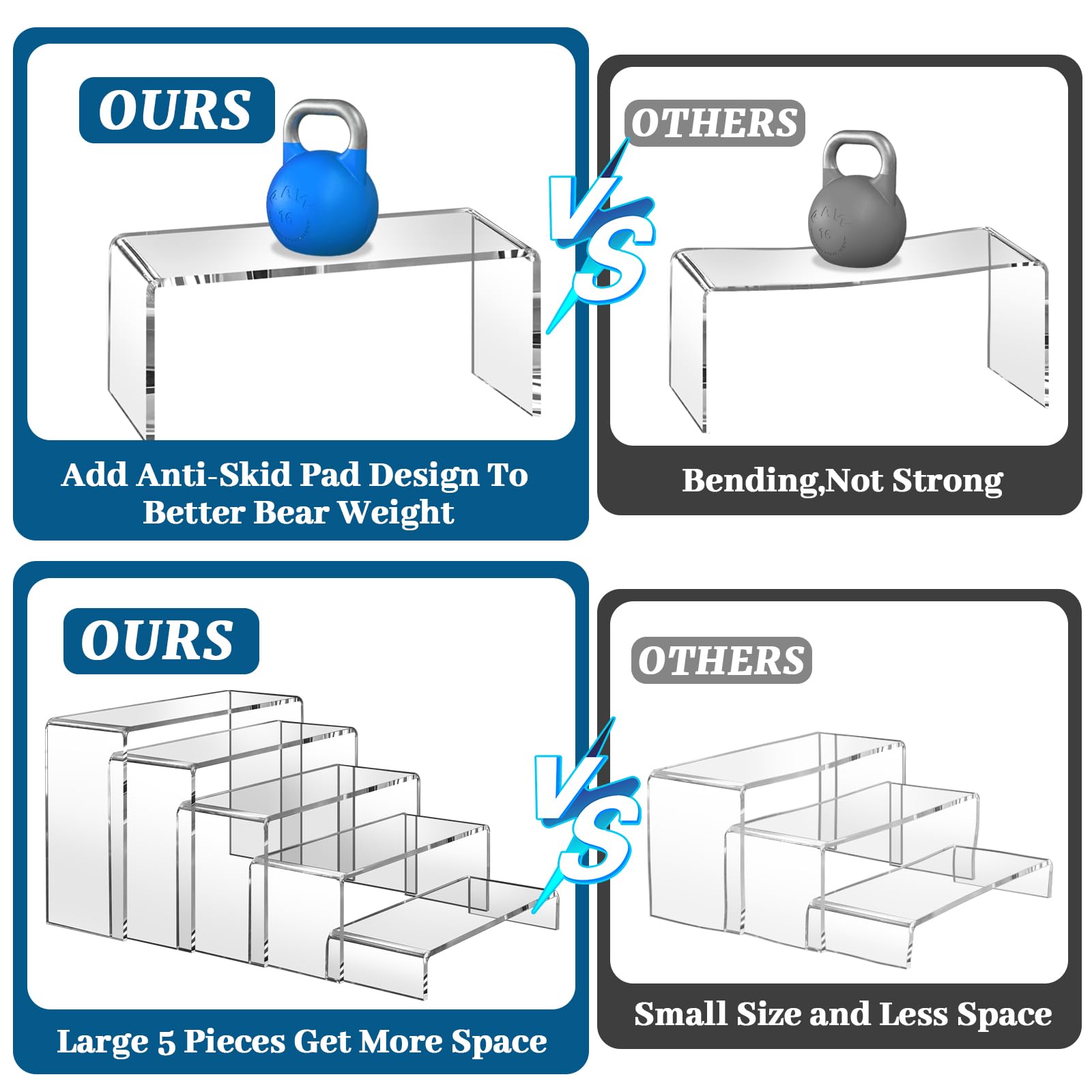 StyEdEk large acrylic risers collection set with varied heights for layered exhibits.