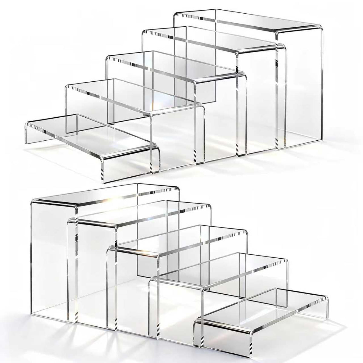 StyEdEk large acrylic risers front view showcase desserts with crystal clarity.