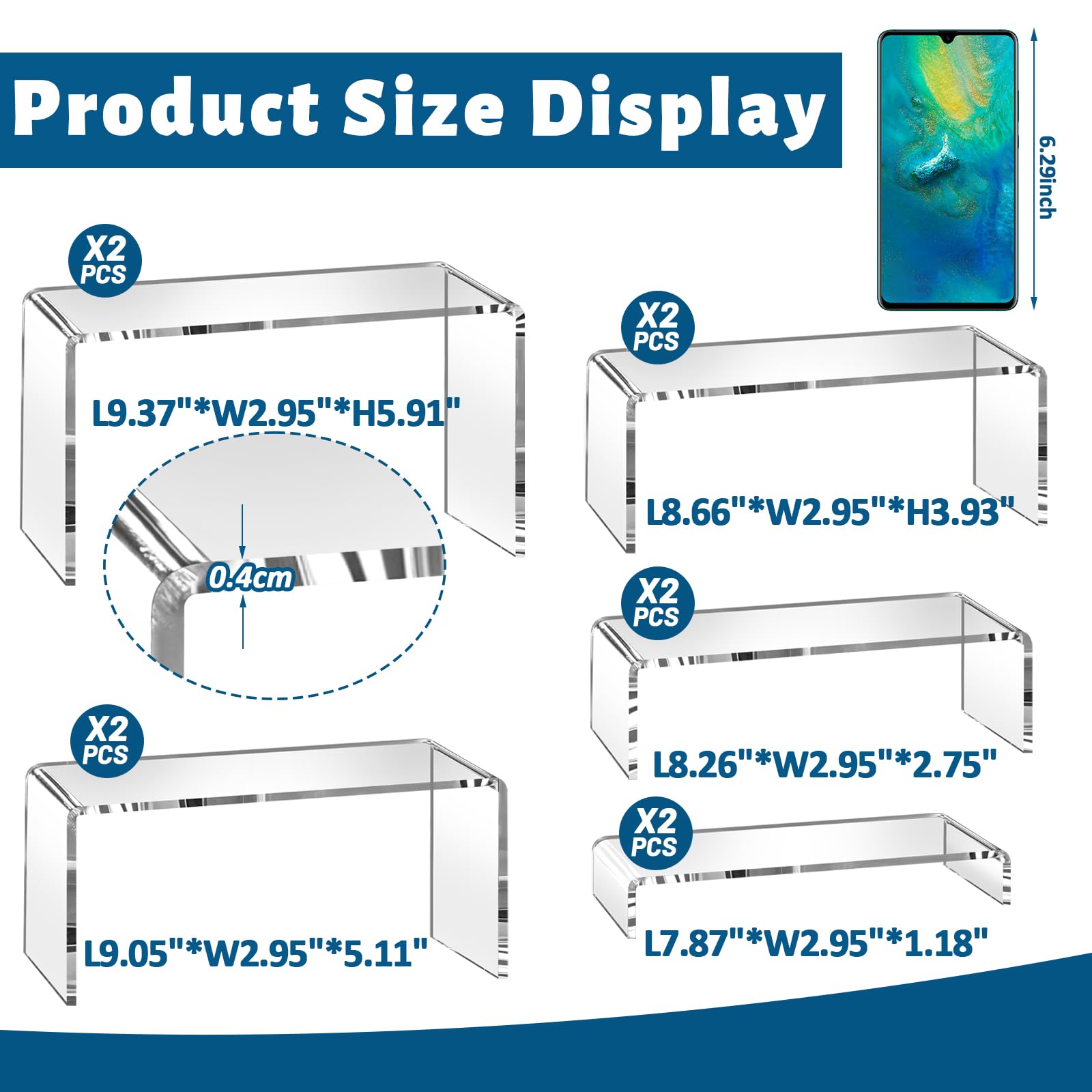StyEdEk large acrylic risers side profile ideal for jewelry and cosmetics stacks.