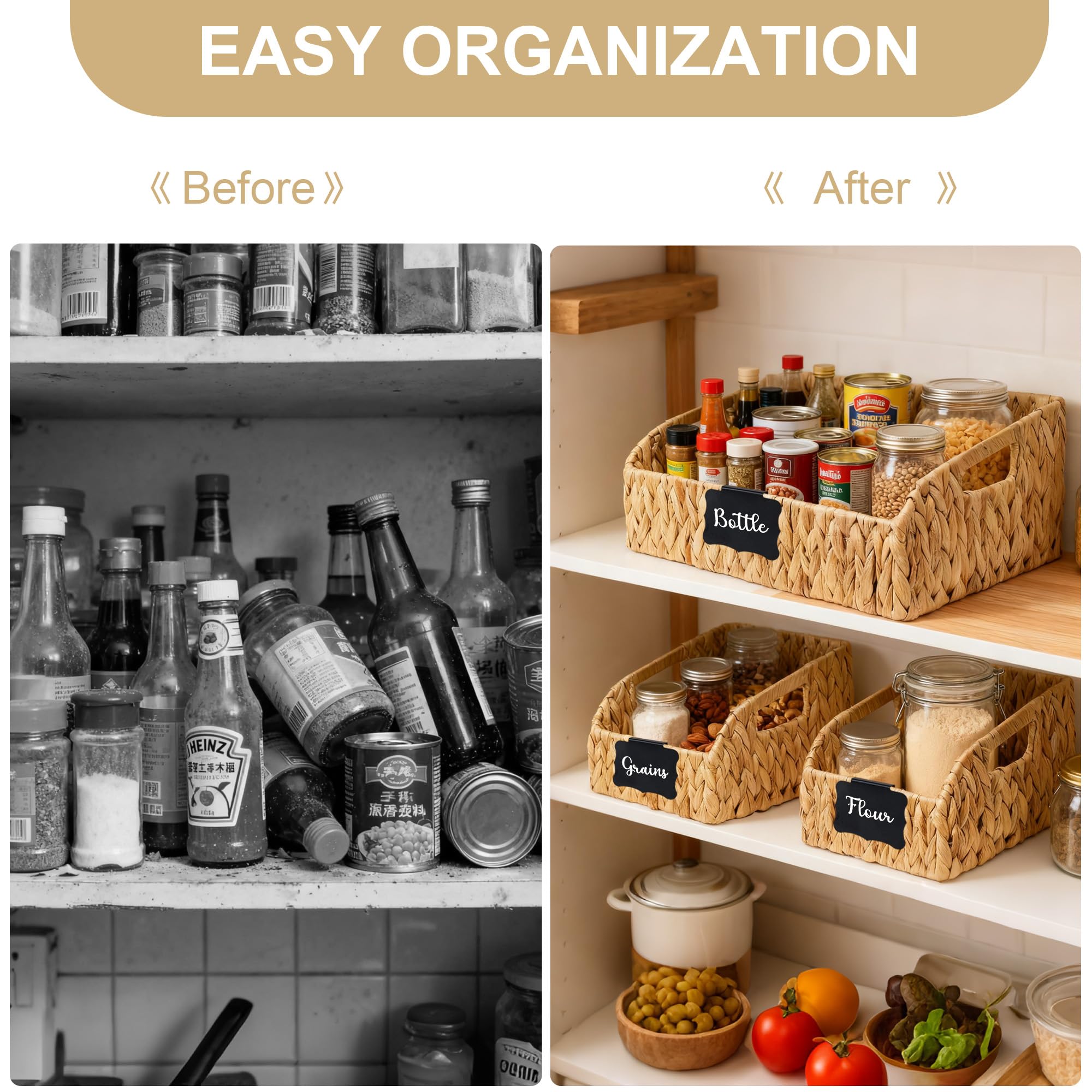 Stylave labeled basket helps categorize items at a glance.