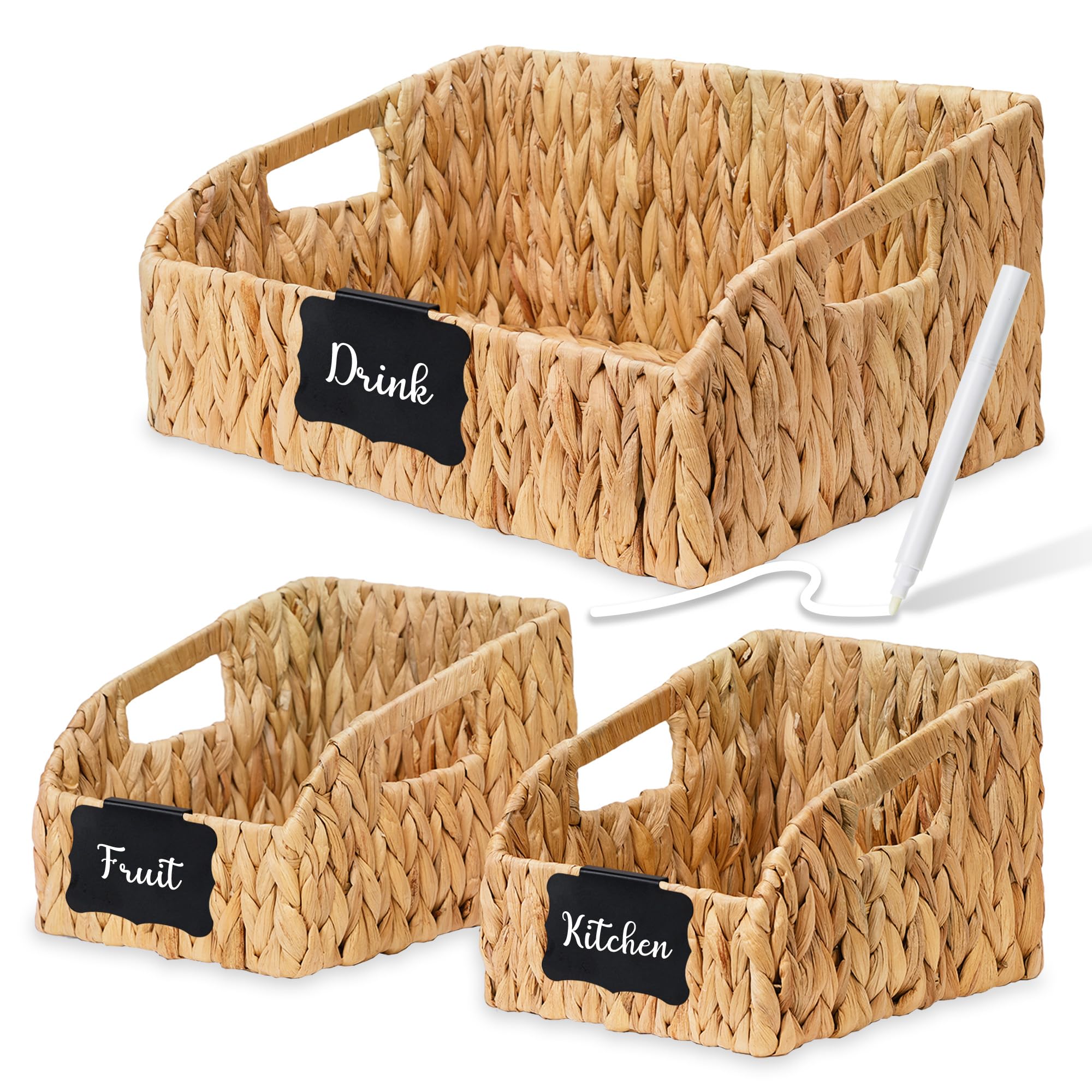 Stylave pantry basket with large wicker texture for shelf storage.
