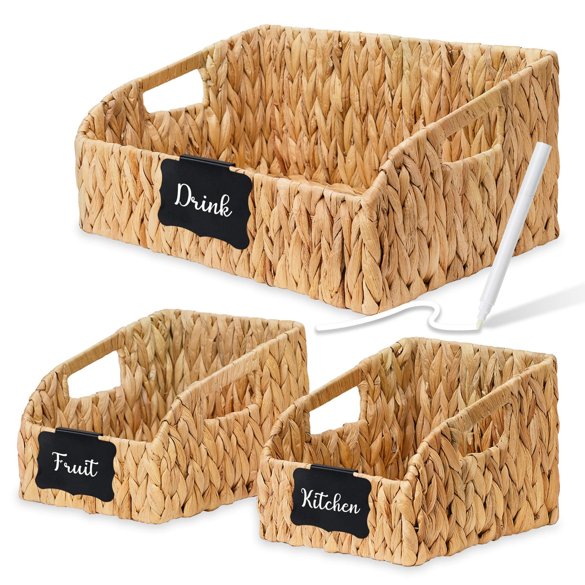 Stylave pantry basket with large wicker texture for shelf storage.