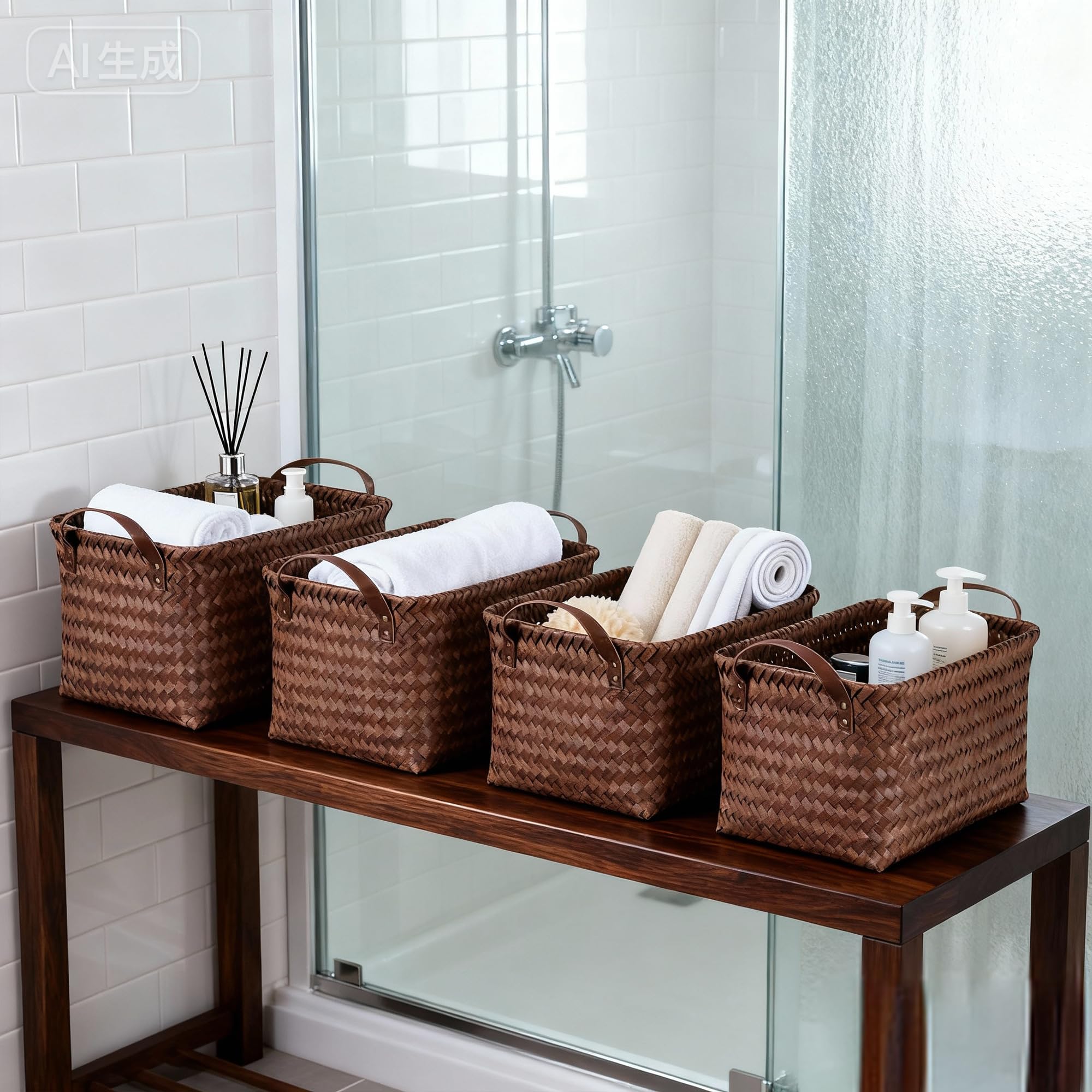 Stylave pantry storage bin keeps towels and small items organized.