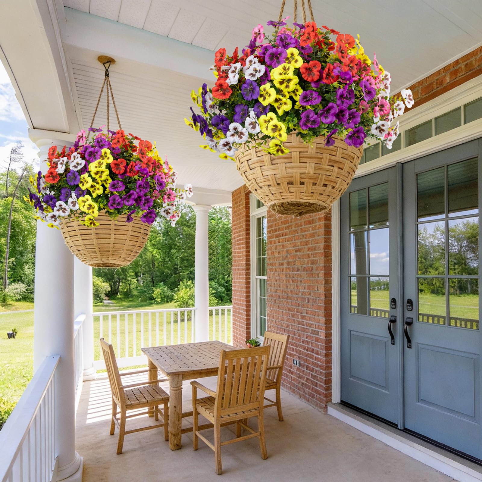 StyleNest pansy flowers arranged in a planter for porch decoration.