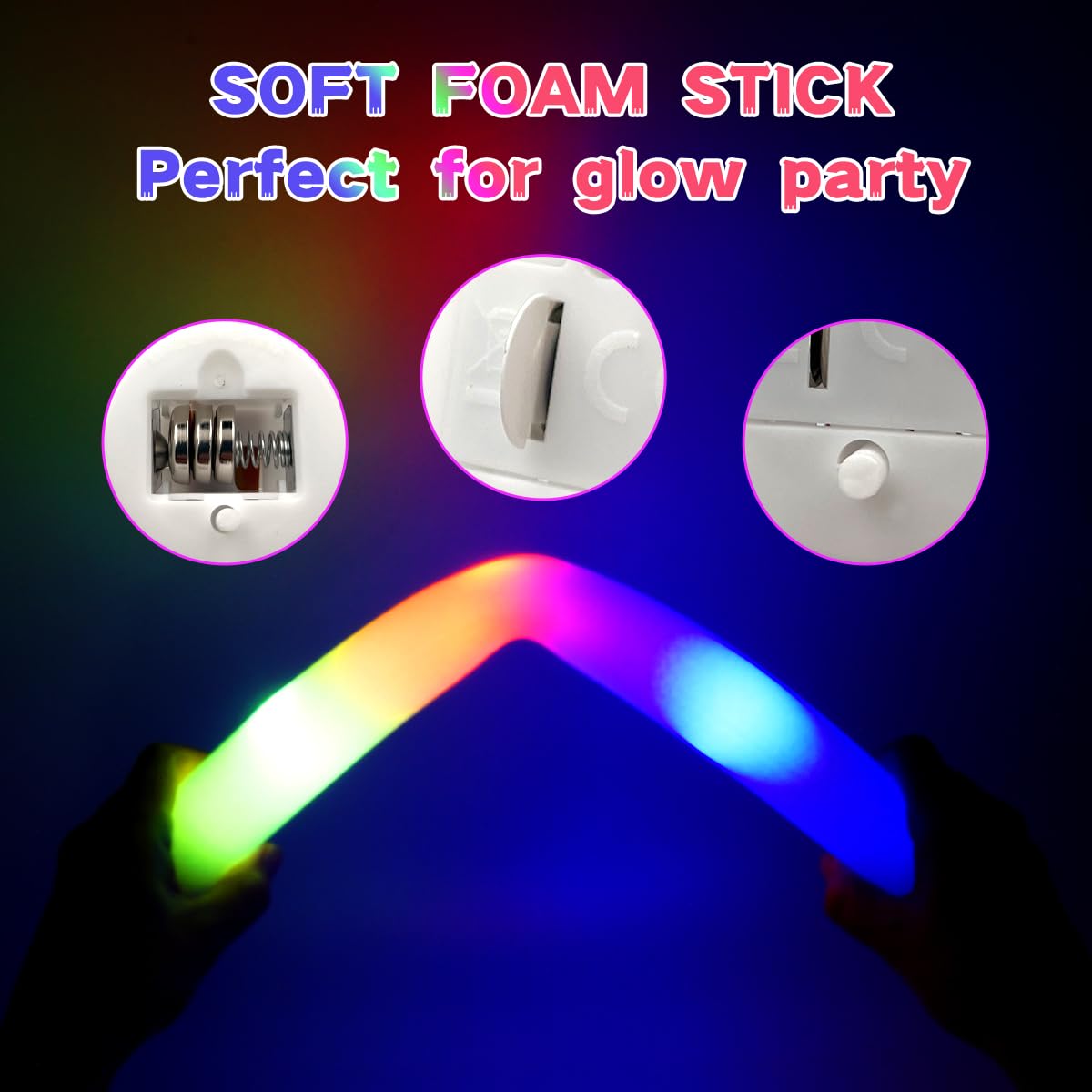 Stymiya glow sticks showing three lighting modes for dynamic lighting