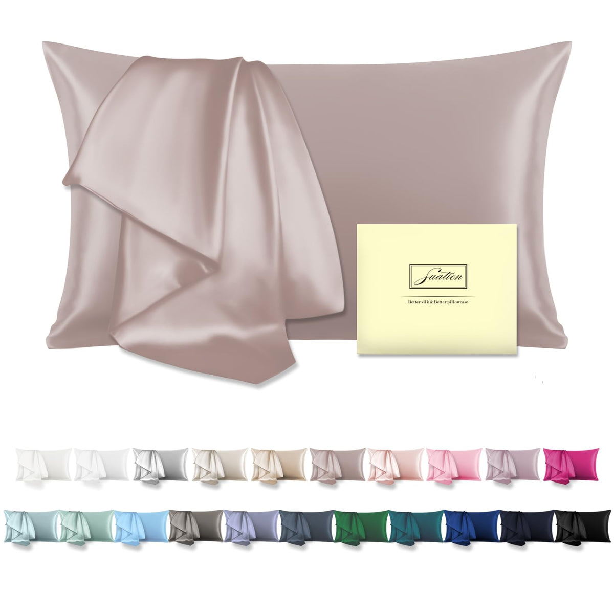 Suatien mulberry silk pillowcase for hair and skin reduces friction for smoother mornings.