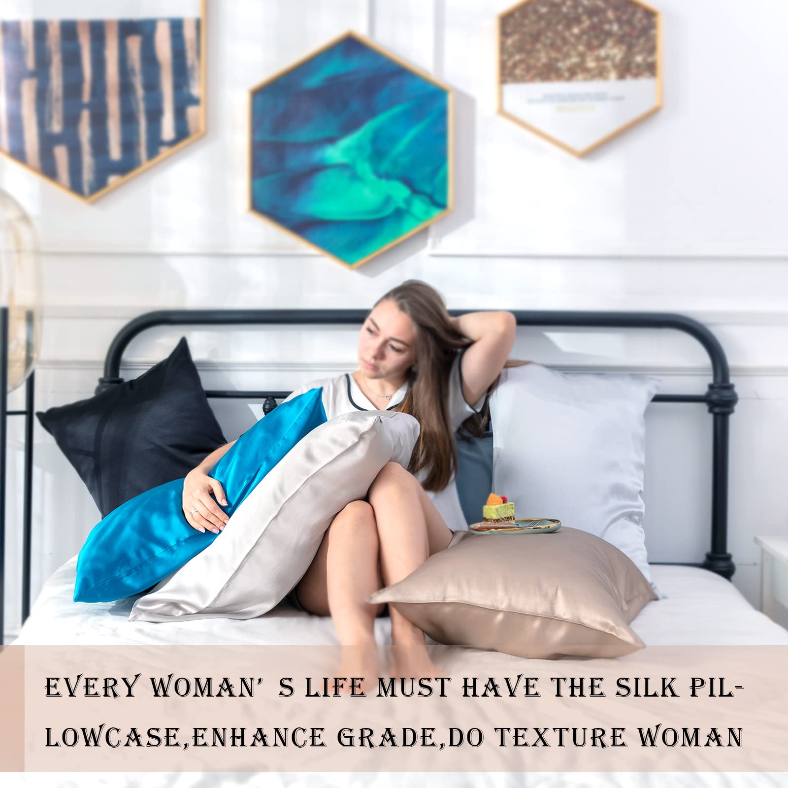 Versatile ivory silk pillow case style for any bed setup.