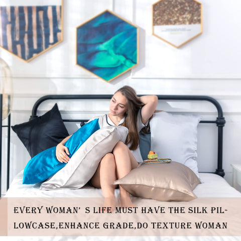 Versatile ivory silk pillow case style for any bed setup.