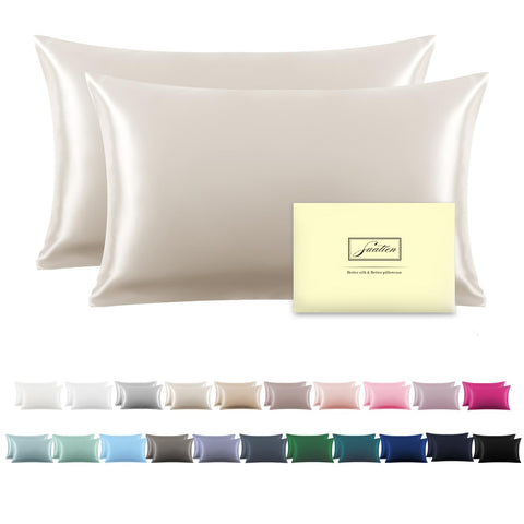 Suatien silk pillowcase 2 pack beige 20x36 inches with soft touch and comfort