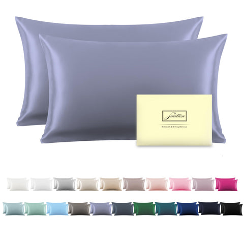 Suatien silk pillowcase 2-pack in grayish blue, ultra-soft and wrinkle-resistant.