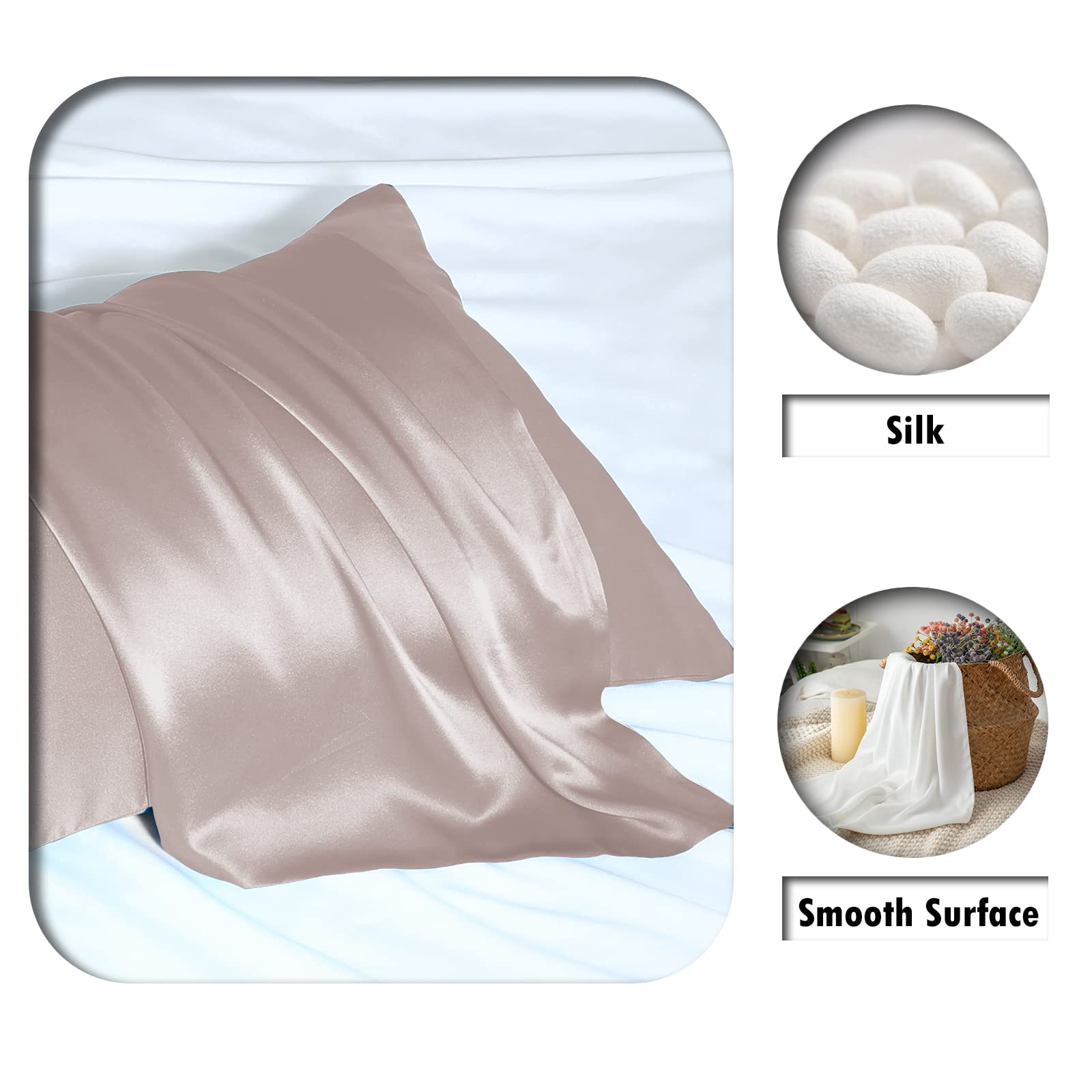 Suatien silk pillowcase smooth surface reduces friction for hair.