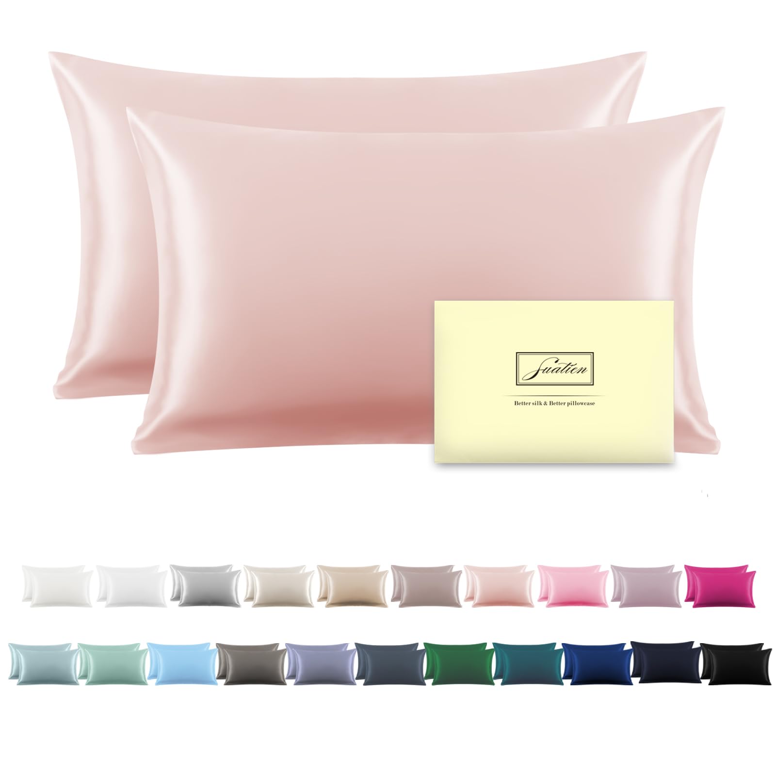 Suatien silk pillowcase coral with hidden zipper protects hair and skin.