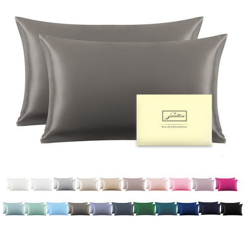 Suatien silk pillowcase gray 20x26 with hidden zipper for secure nightly use.