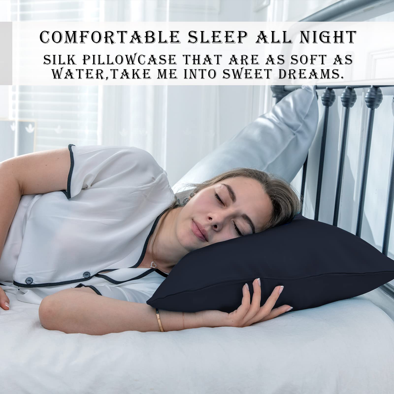 Suatien silk pillowcase helps reduce friction on hair.