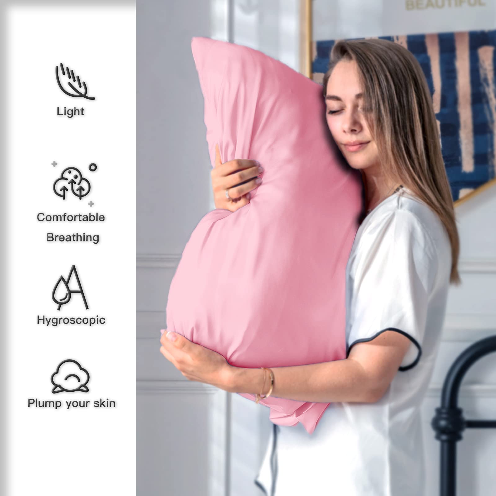 Suatien silk pillowcase hidden zipper detail for secure fit.