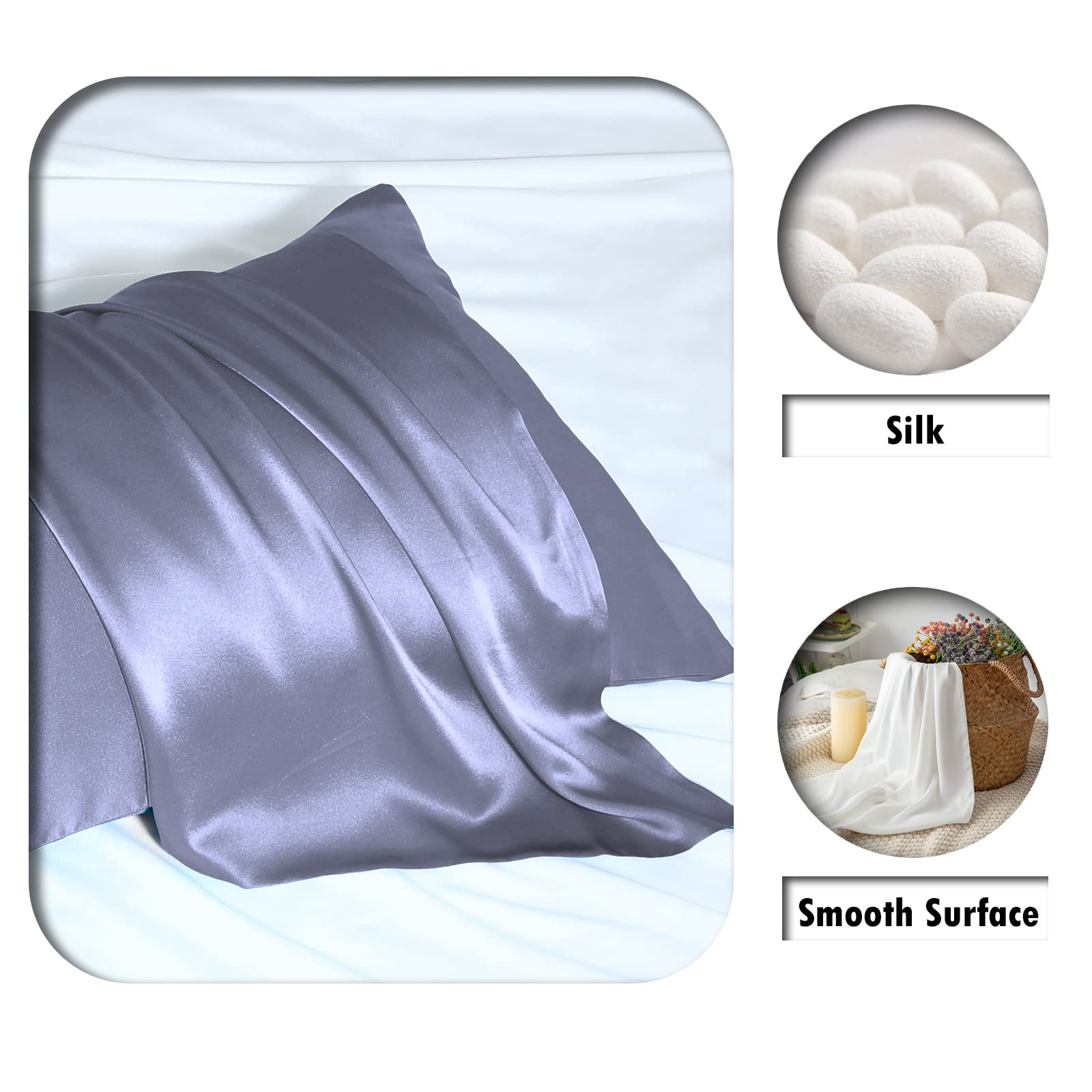 Suatien silk pillowcase with hidden zipper for secure, smooth sleep.