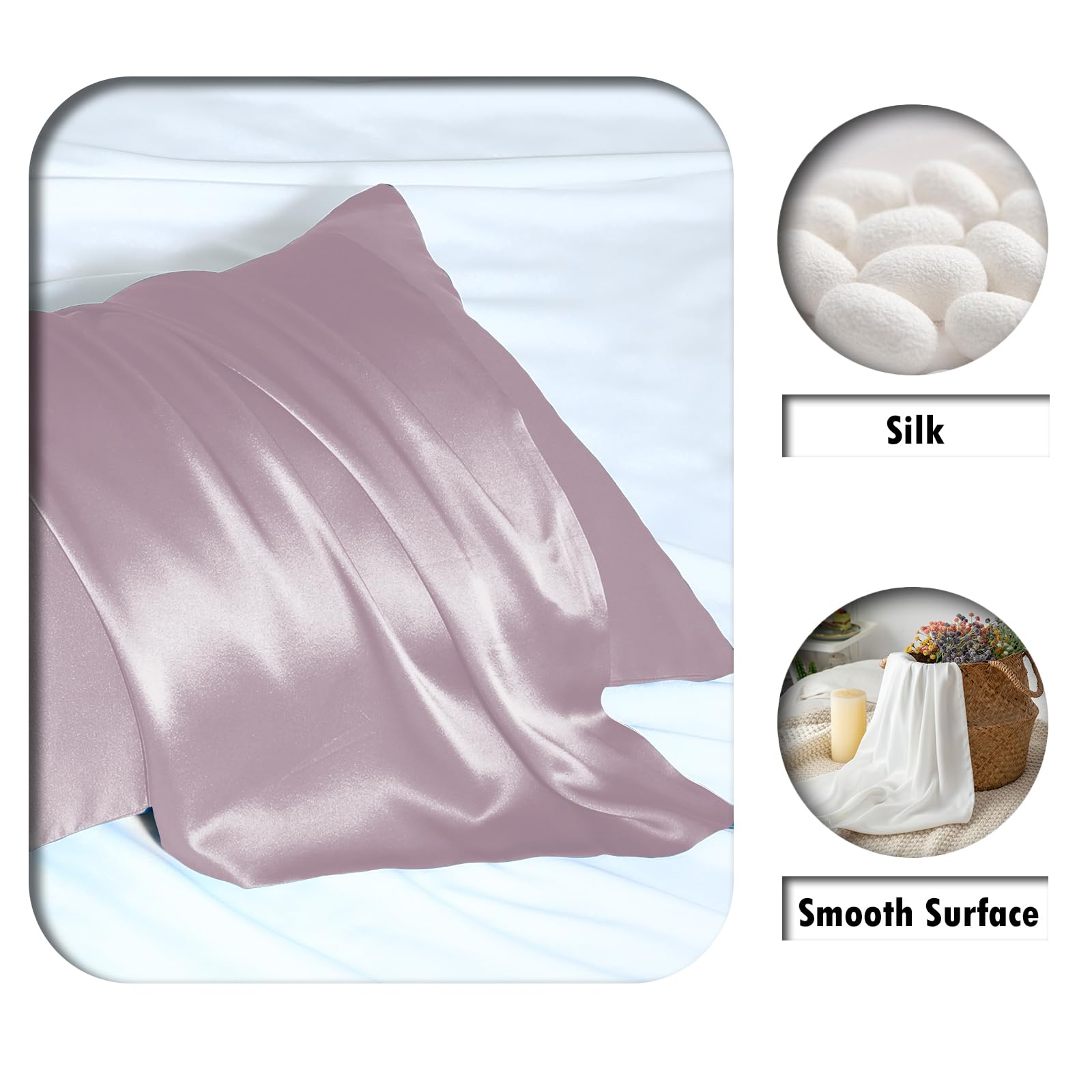 Suatien silk pillowcase hidden zipper detail for secure closure