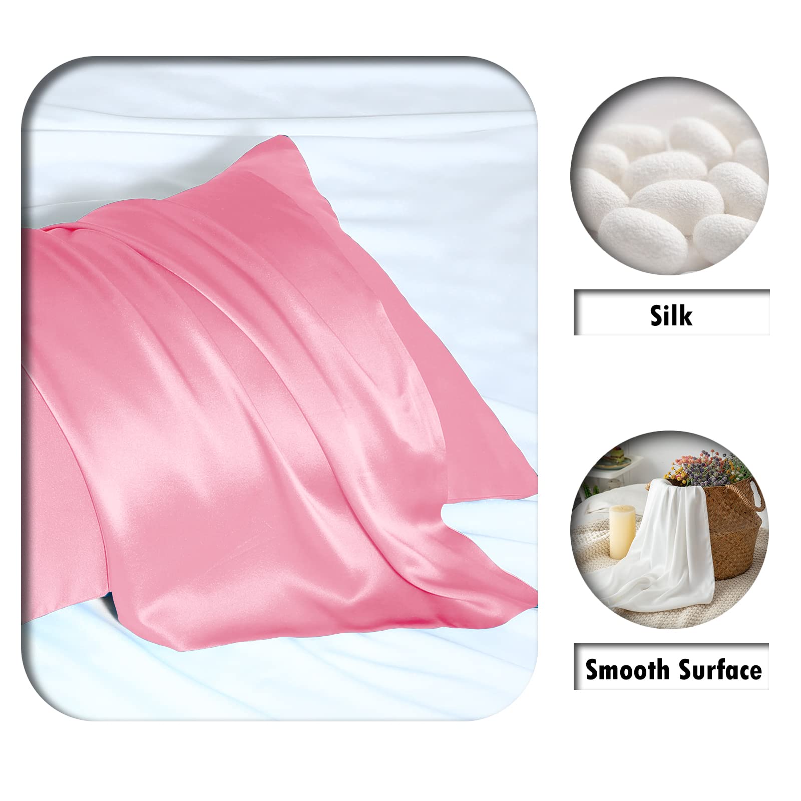 Suatien silk pillowcase pink 20x26 inches two-pack ready for night use.