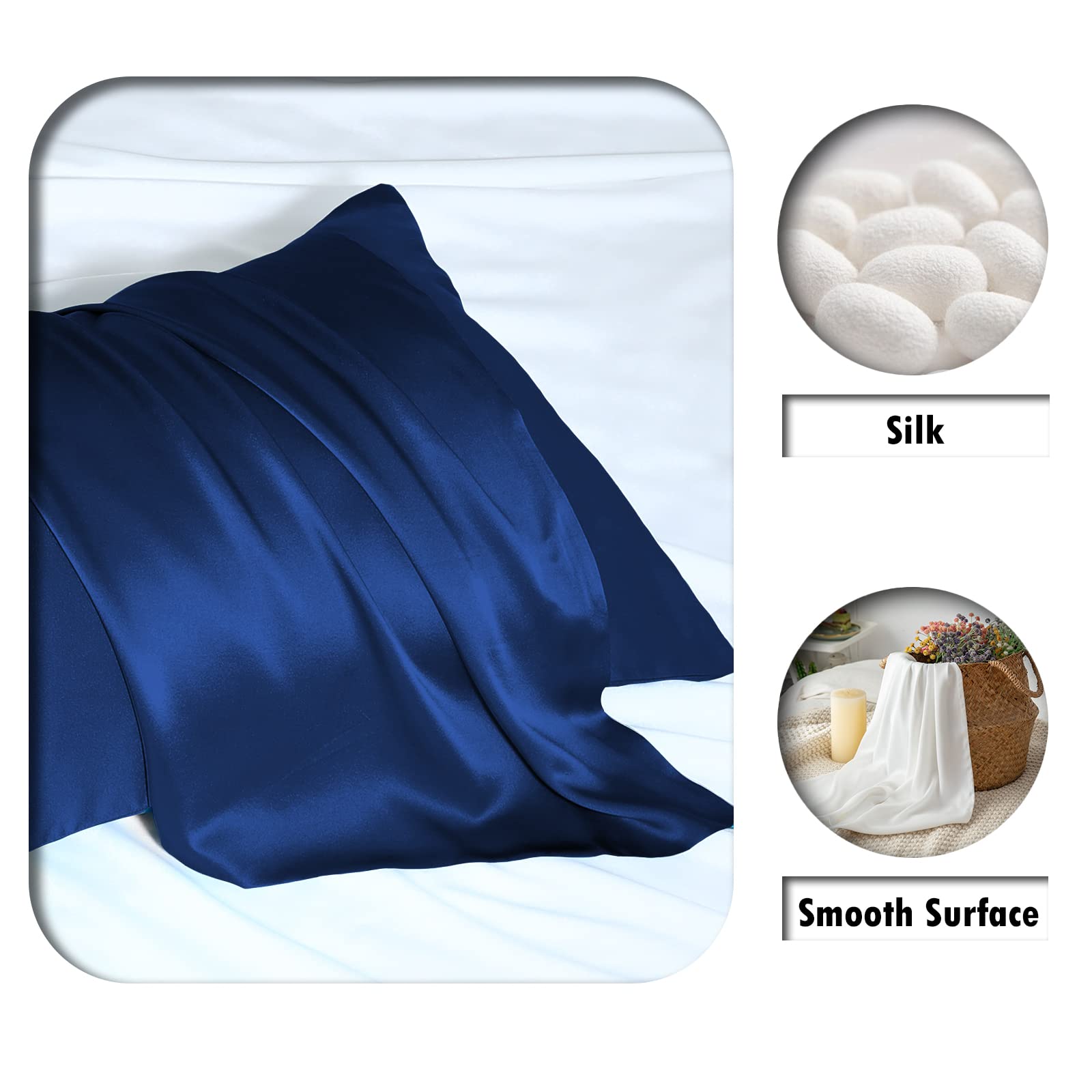Suatien silk pillowcase royal blue with hidden zipper for secure nightly use.
