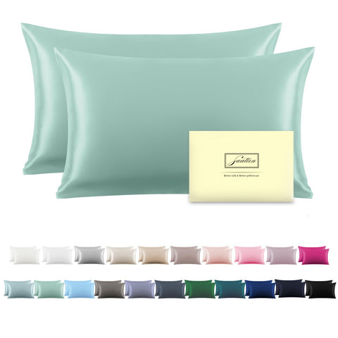 Suatien silk pillowcase Sage Green 20x26; smooth surface reduces friction for hair