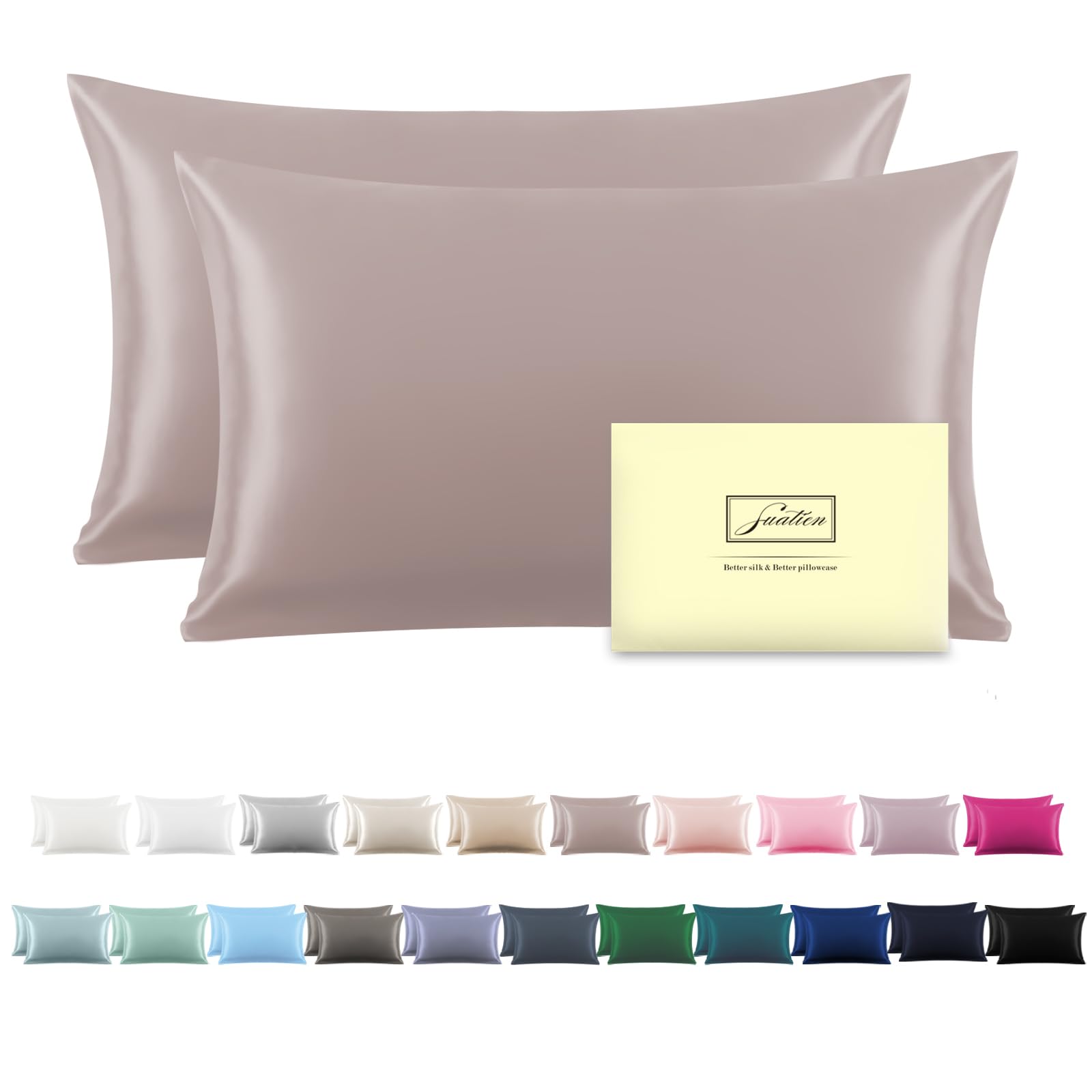 Suatien silk pillowcase close-up shows soft texture for gentle sleep.