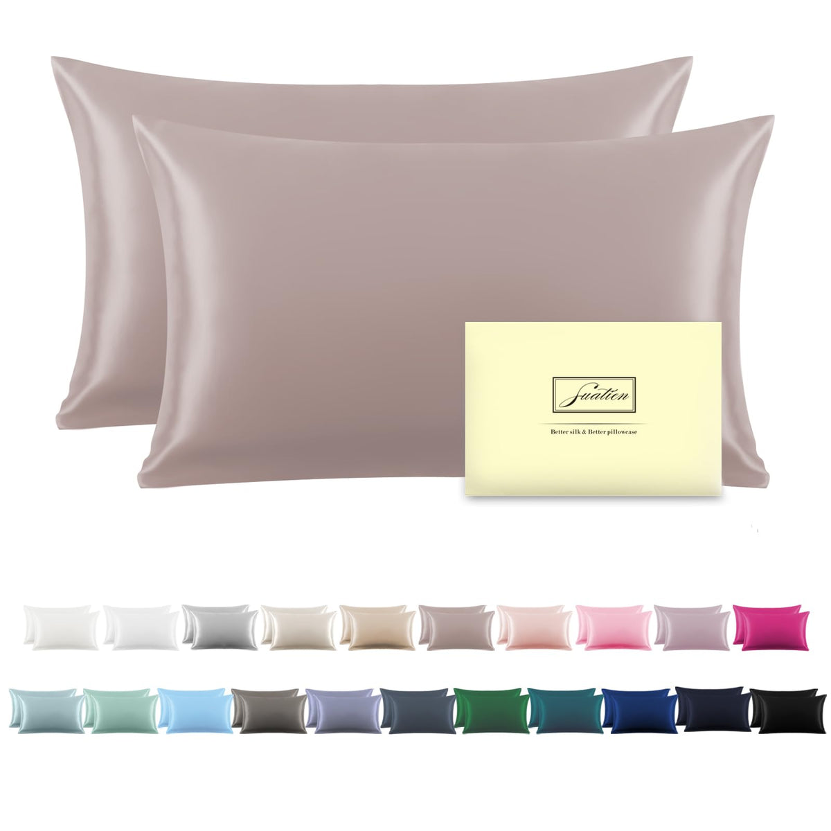 Suatien silk pillowcase close-up shows soft texture for gentle sleep.