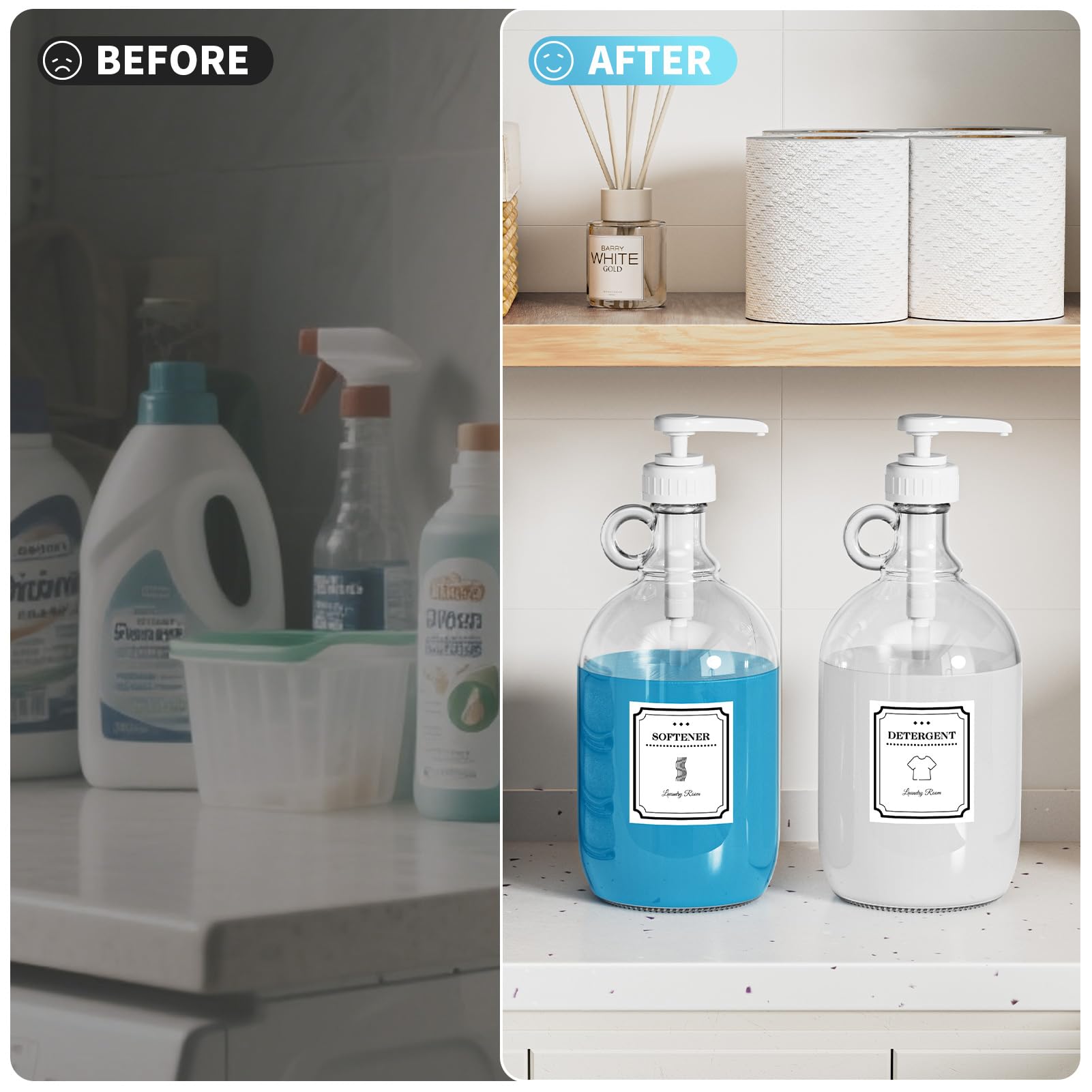 SUBEKYU laundry room organization setup promotes a neat, accessible workspace.