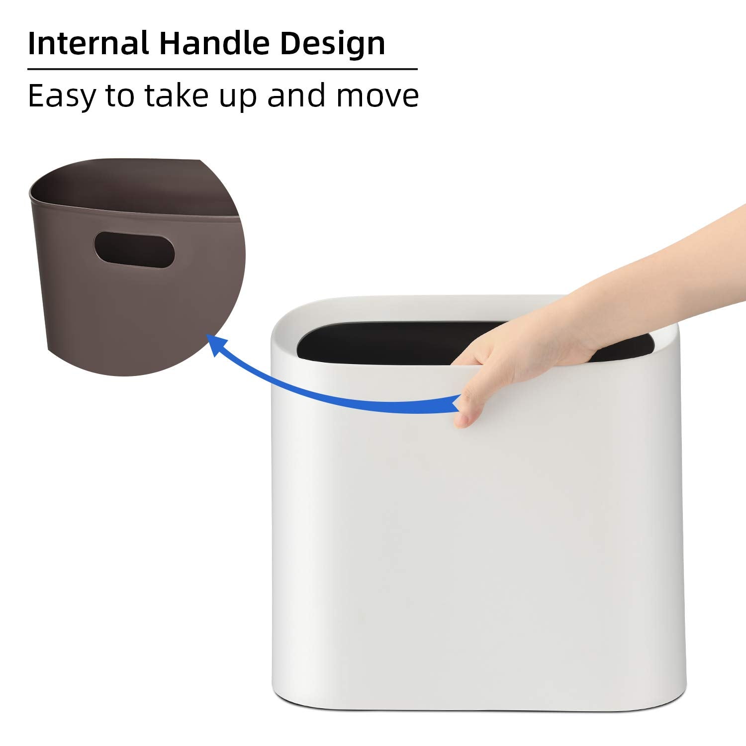 SUBEKYU slim white trash can demonstrates compact 2.3 gal capacity.