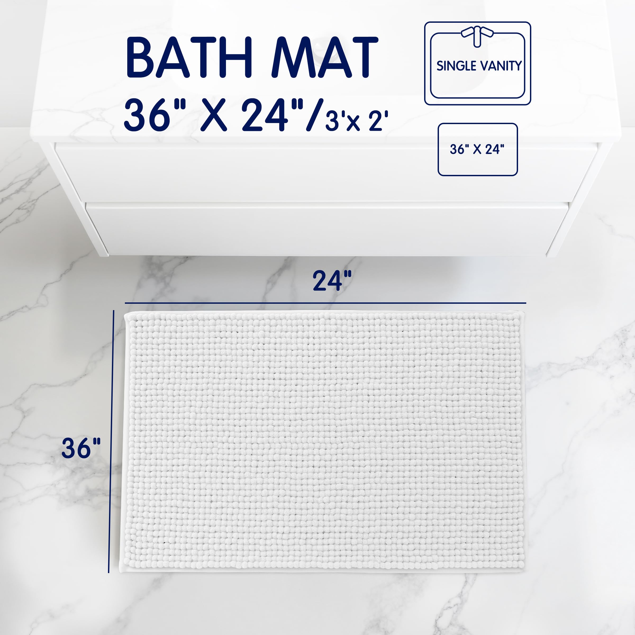 SUBRTEX bath rug absorbent fiber keeps floors drier after showers.