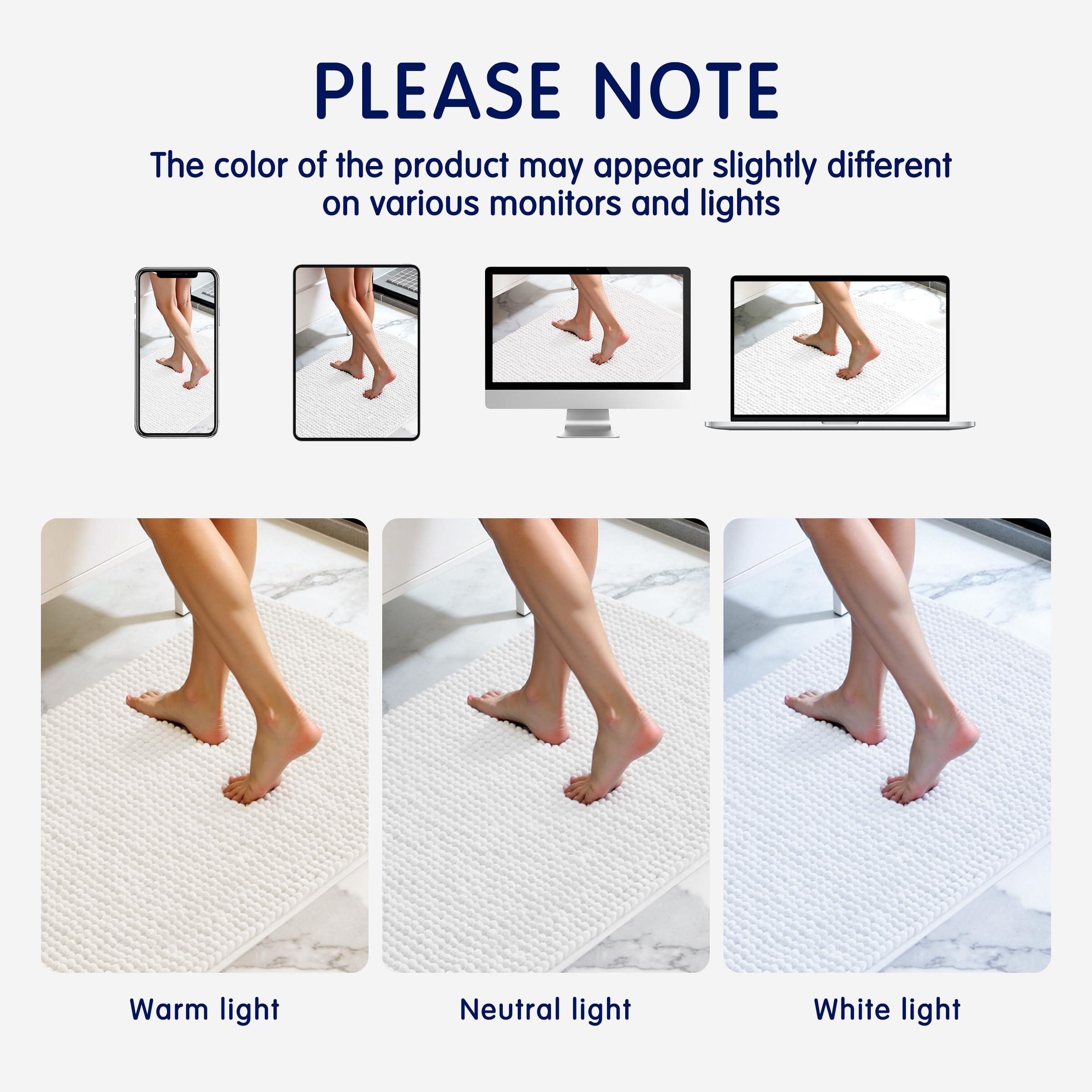 SUBRTEX bath rug white appearance complements any bathroom decor.