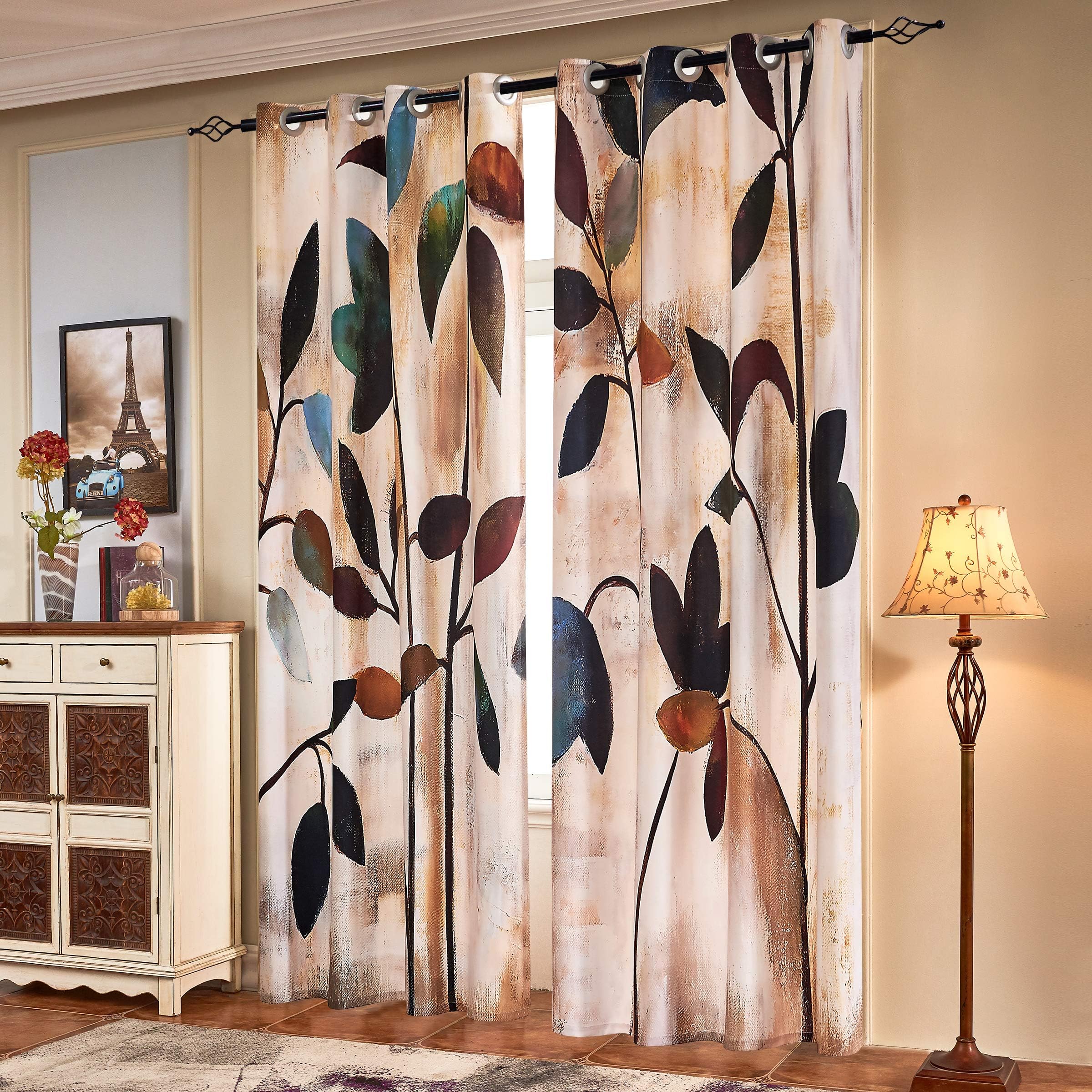 SUBRTEX light filtering curtains in brown floral print for privacy and warm ambiance