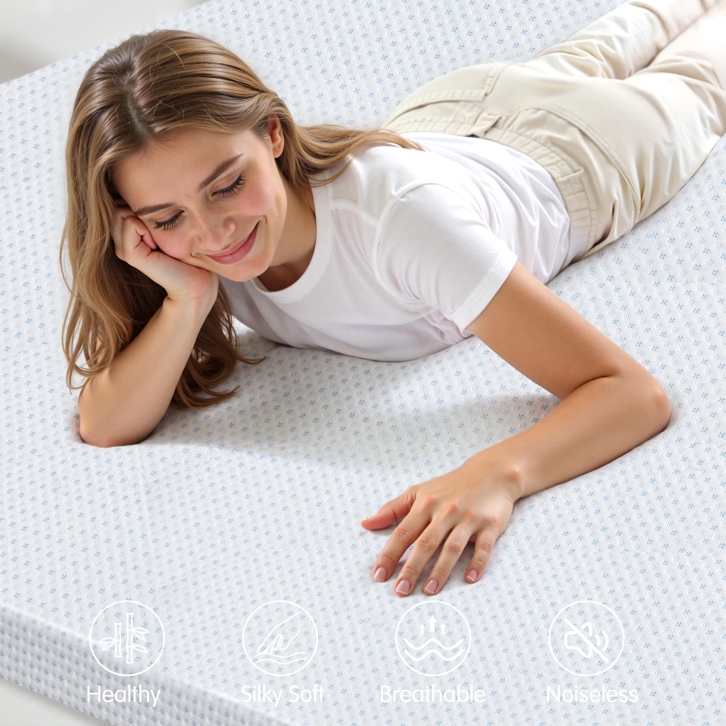 Close-up of zipper closure on Subrtex topper cover enables easy encasement.