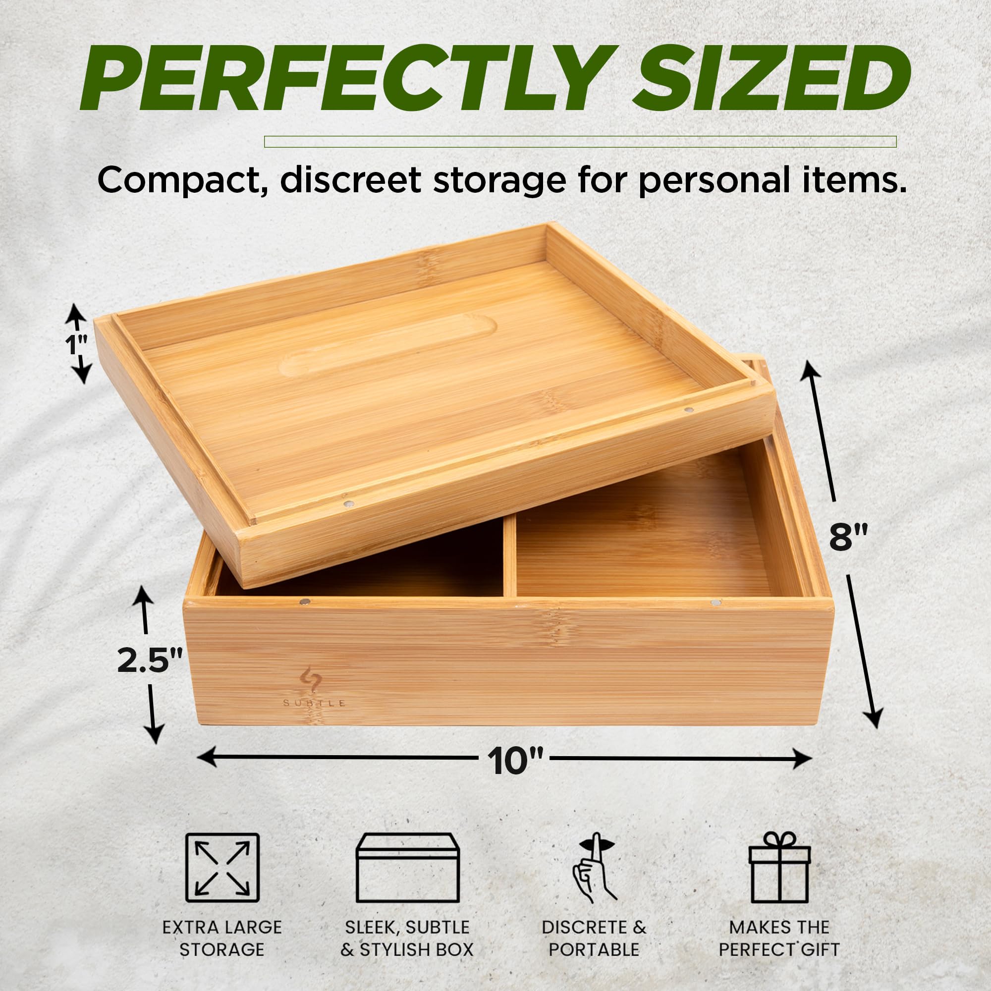 Subtle bamboo stash box showcases durable wood for lasting storage.