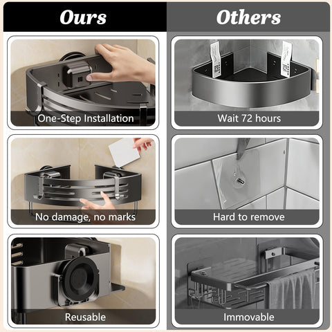 SUBUCOYO gray shower organizer installed in corner saving space
