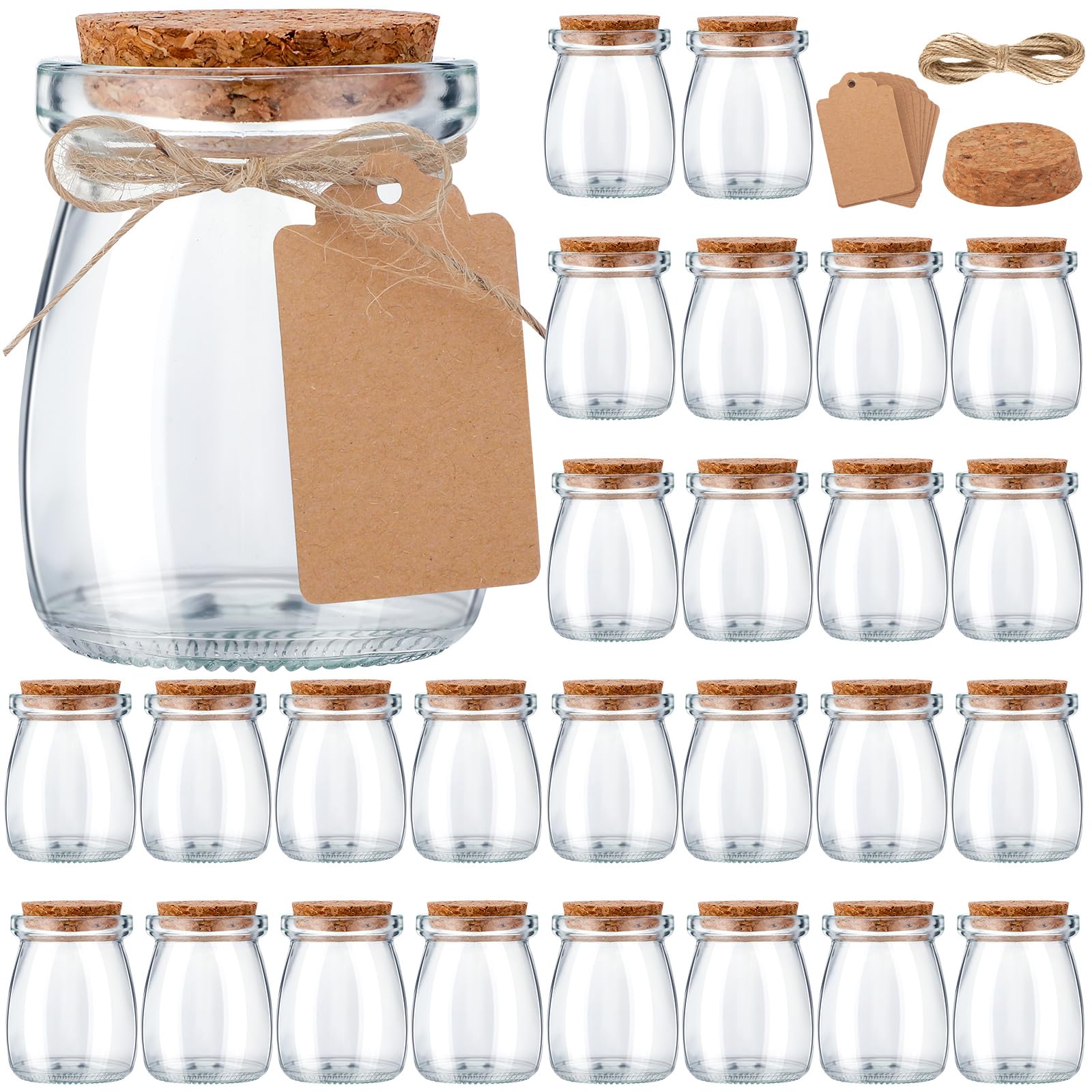 Suclain 50-pack glass jars with cork lids, ideal for wedding favors and DIY gifts.