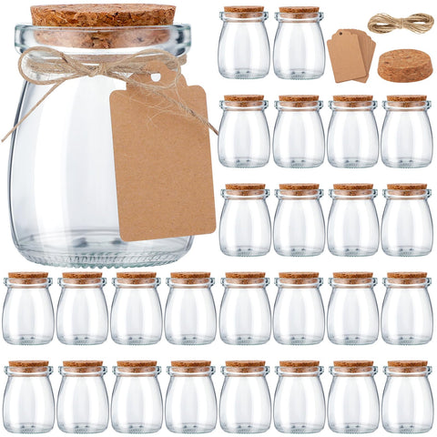 Suclain 50-pack glass jars with cork lids, ideal for wedding favors and DIY gifts.