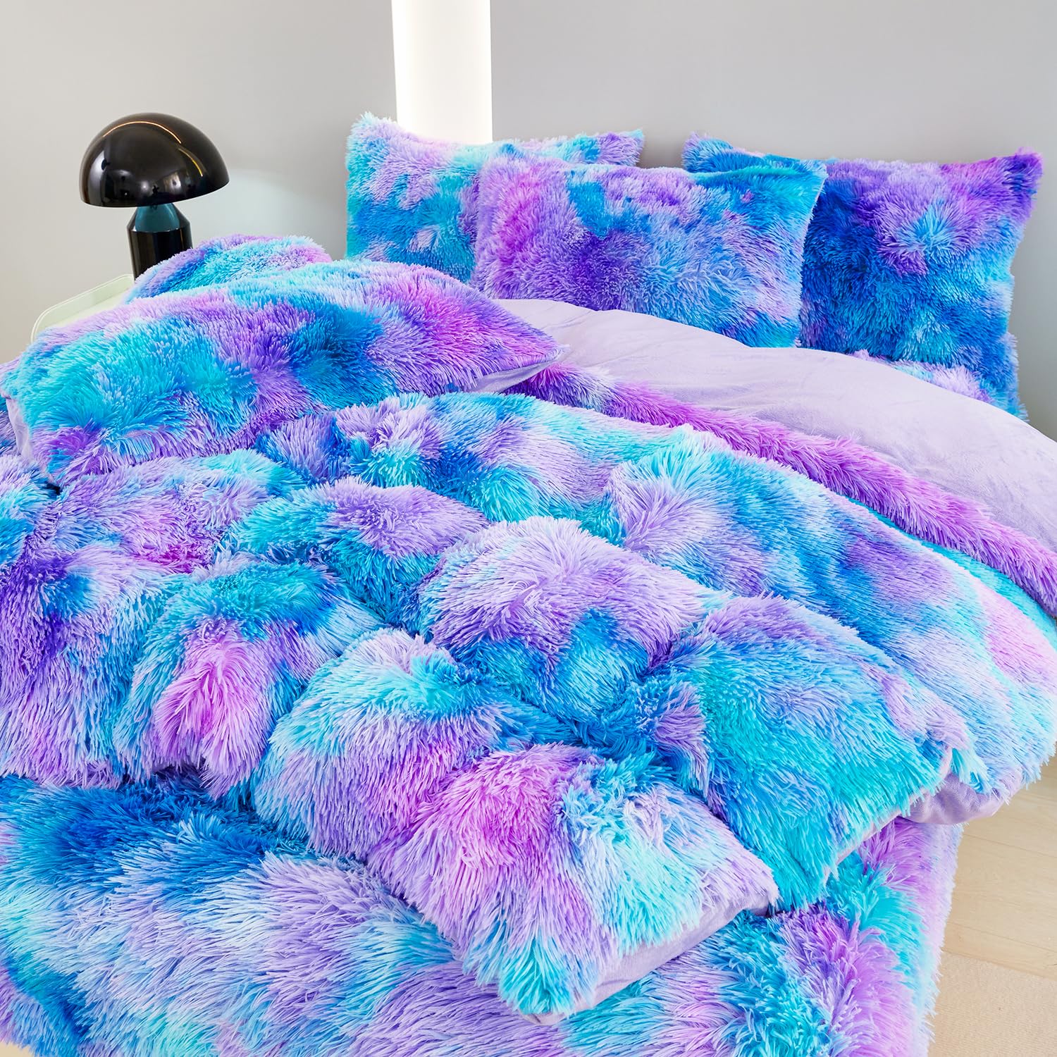 SUCSES blue purple tie-dye plush duvet cover, cozy and playful for kids room